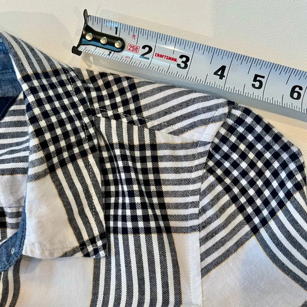 Tommy Hilfiger Plaid Flannel Metallic Stitch Button Down Logo Black White - Picture 7 of 14